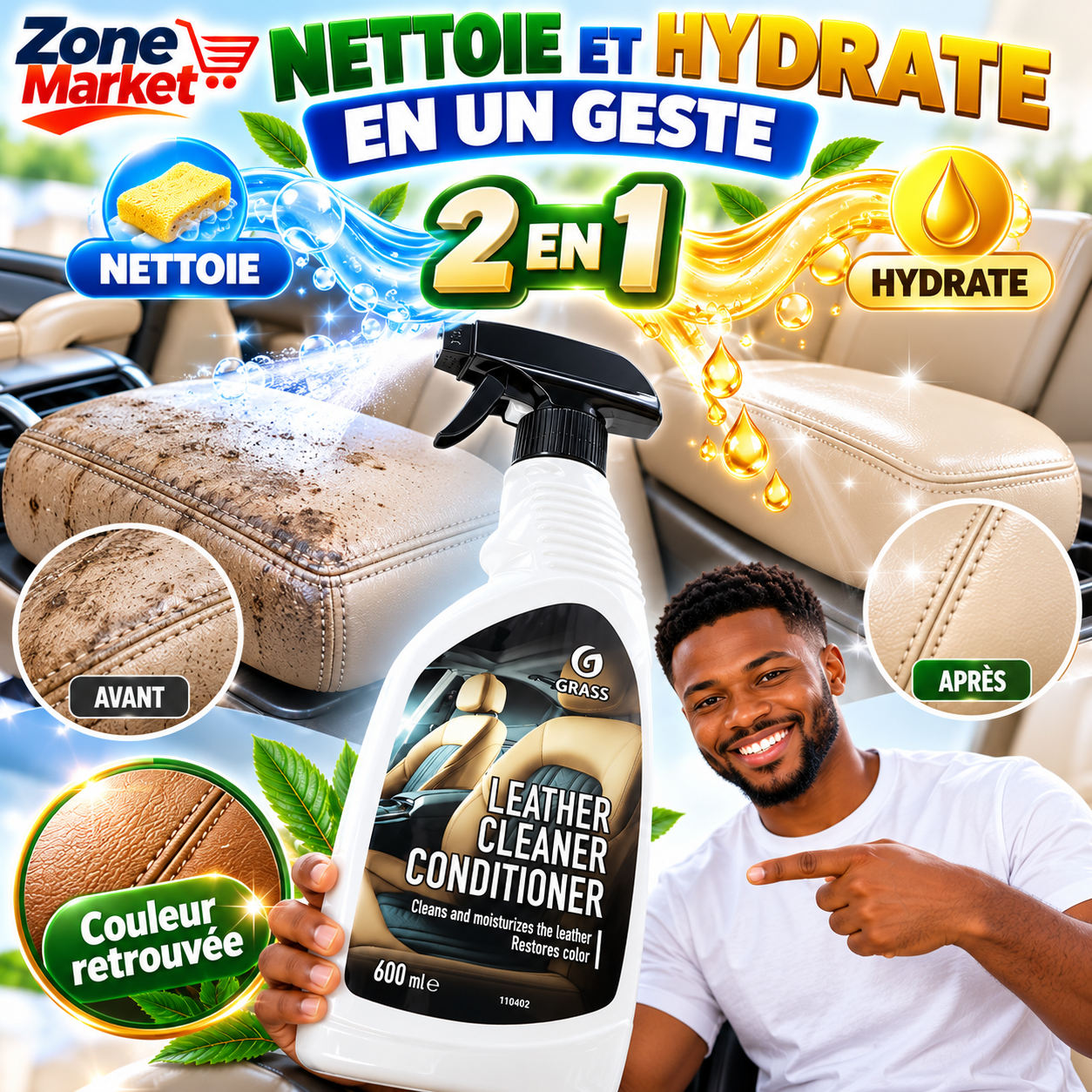 Le nettoyant des chaises cuire de la voiture 🔥 GRASS LEATHER : Votre cuir comme neuf, propre et souple !