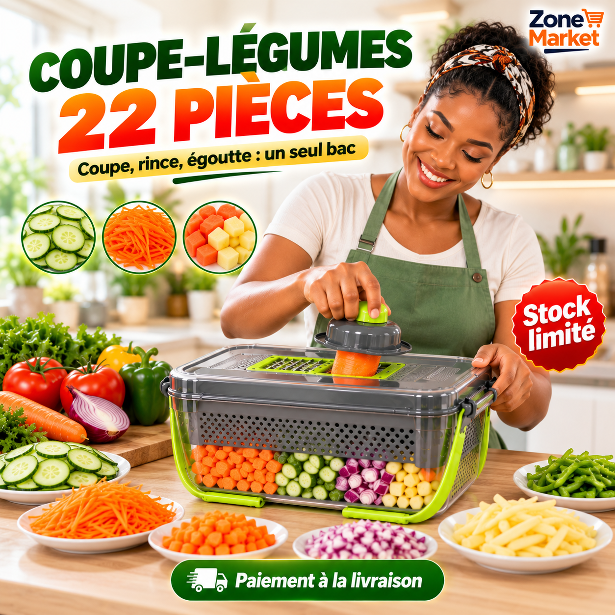 Coupe-Légumes Multifonction Pro (22 Pièces) – Préparez vos Repas 5x Plus Vite !