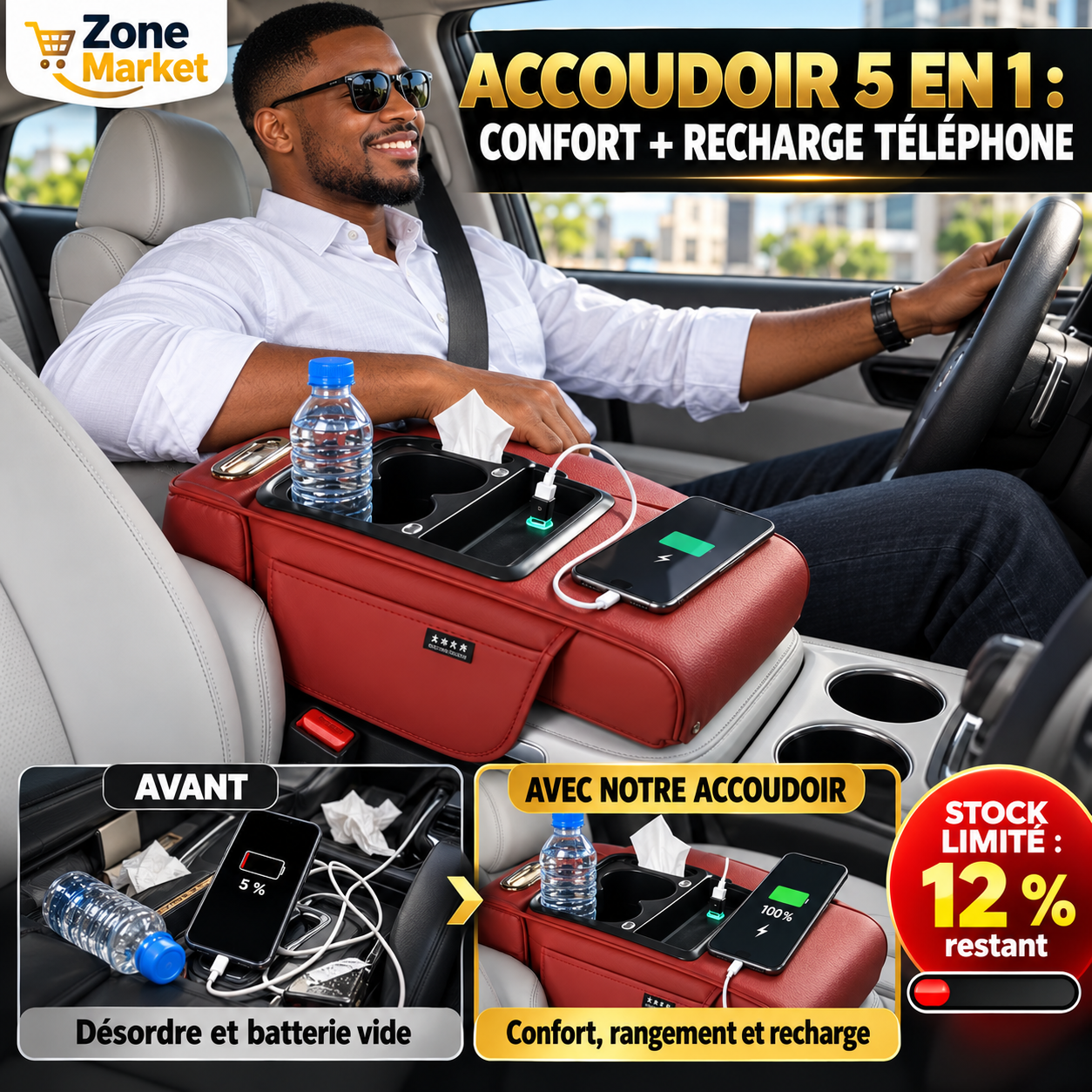 🔥 L’Accoudoir de Voiture Multifonction : Confort, Rangement et Classe dans votre véhicule !