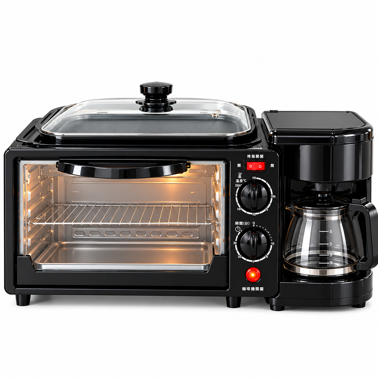 ☕ Machine Petit-Déjeuner 3 en 1 : Four + Plaque de Cuisson + Cafetière, tout dans un seul appareil !