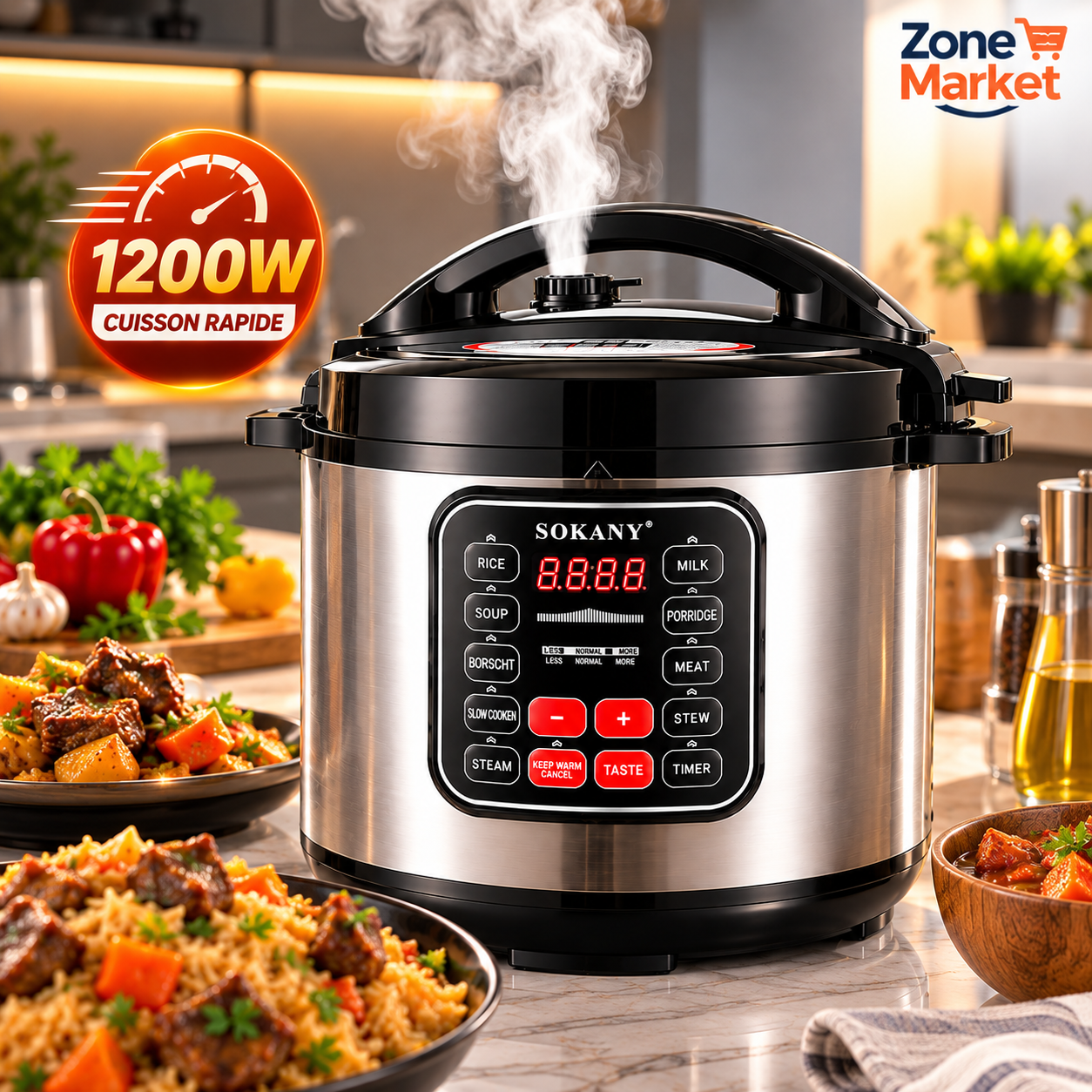 🎯 Autocuiseur Électrique Intelligent SOKANY  – Cuisinez vos Plats Préférés 3x Plus Vite !