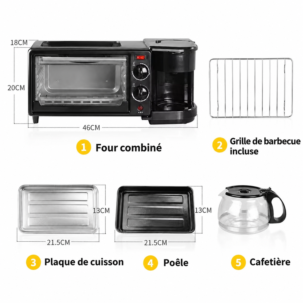 ☕ Machine Petit-Déjeuner 3 en 1 : Four + Plaque de Cuisson + Cafetière, tout dans un seul appareil !