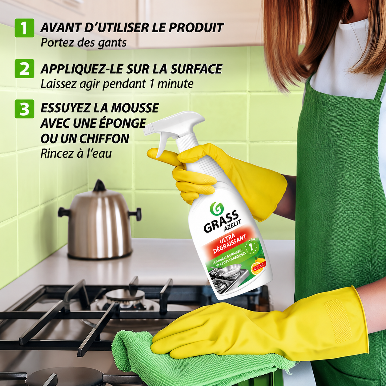 Le gel qui nettoie et dégraisse la Cuisine en Spray, Efficace en 1 Minute