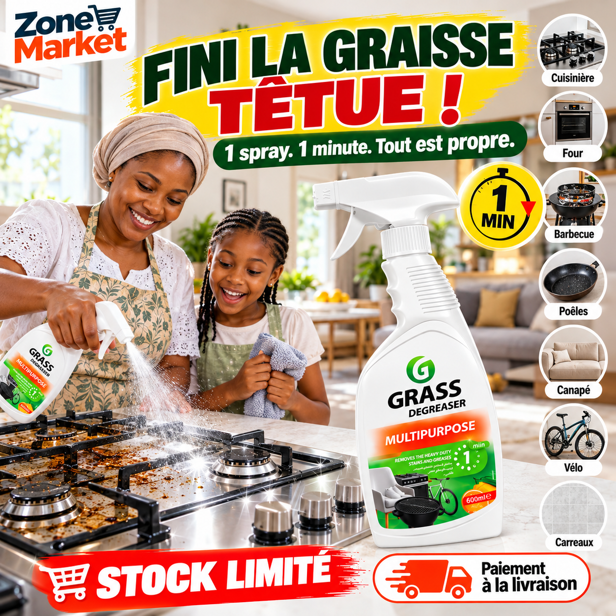 Le nettoyant cuisinière qui fait disparaitre la graisse en 1 minute chrono!