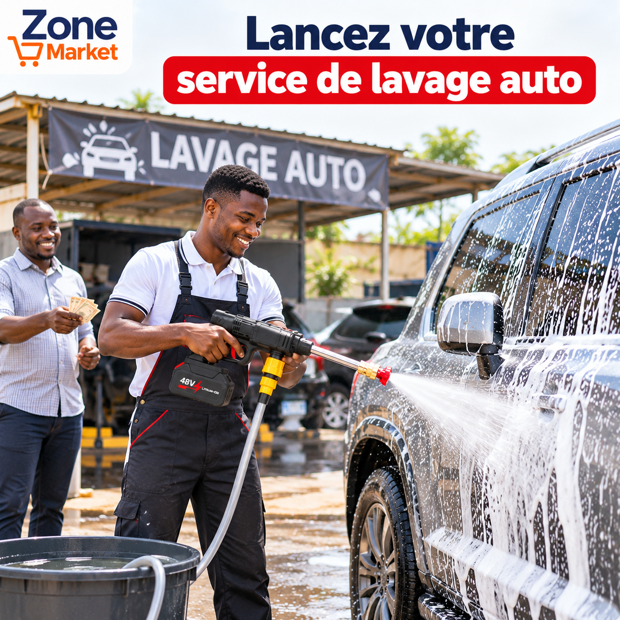 Pistolet Haute Pression 48V Sans Fil : Lavez, arrosez, et gagnez de l’argent avec le lavage auto !