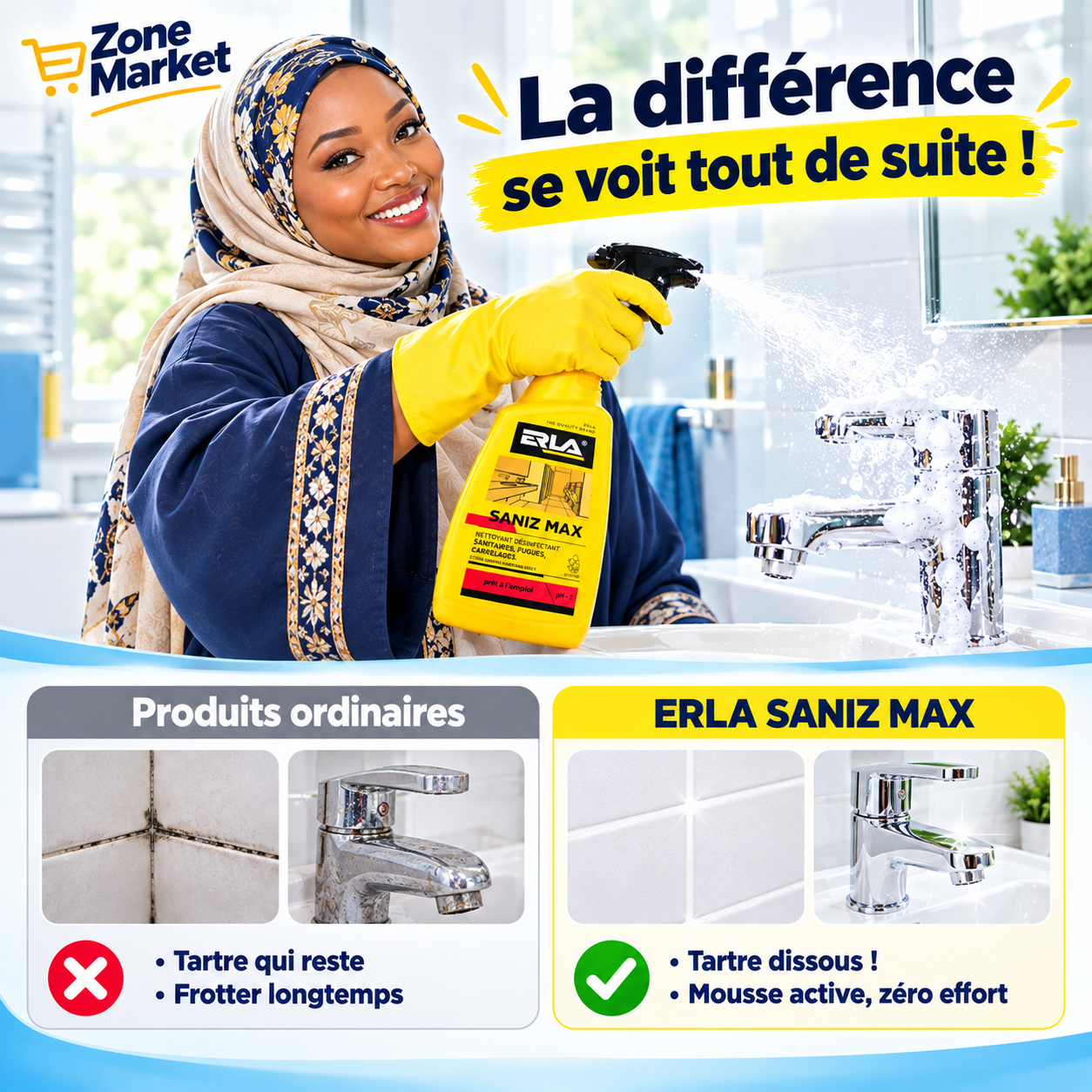 ERLA SANIZ MAX – Détartrant et Nettoyant Sanitaire Puissant (Prêt à l'emploi)