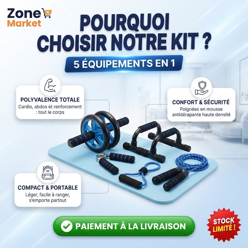 KIT FITNESS 5 EN 1 COMPLET : Votre salle de sport à la maison !