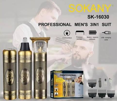 Pack Pro Sokany SK-16030 (3 pièces : tondeuse T-blade,    tête nez/oreilles, capuchon protection)