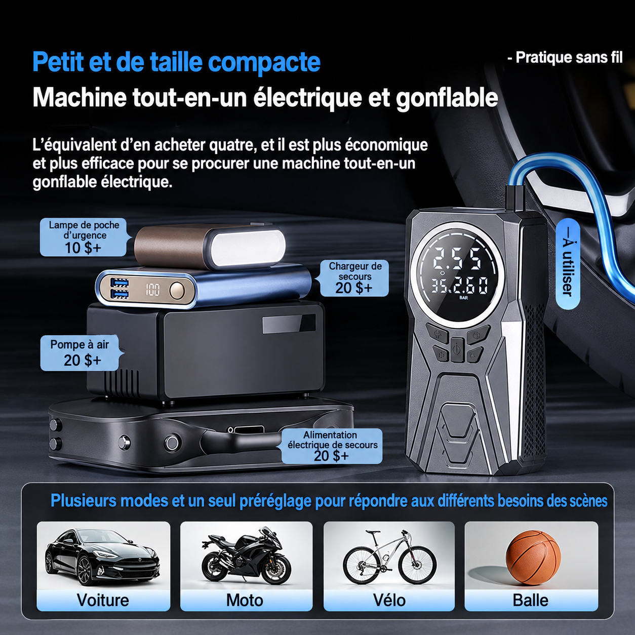 Booster de Batterie & Gonfleur Intelligent 2-en-1 – Le Sauveur des Chauffeurs Guinéens