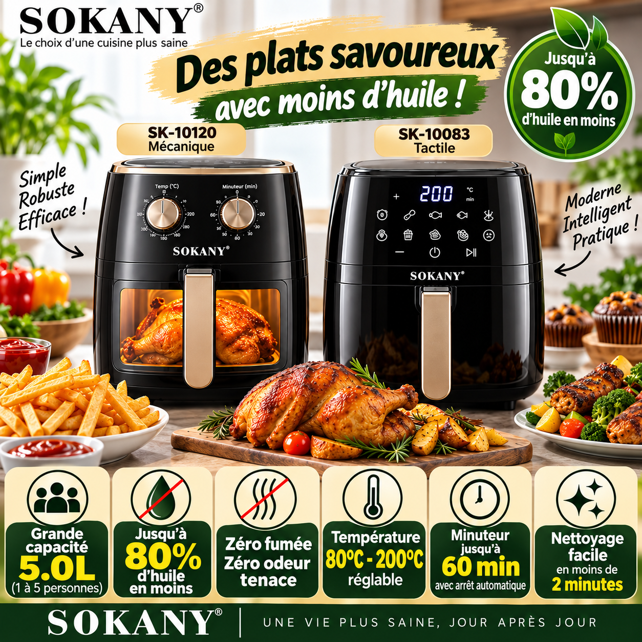 Friteuse Sans Huile SOKANY 5L – Cuisinez Malin, Sain et Économique