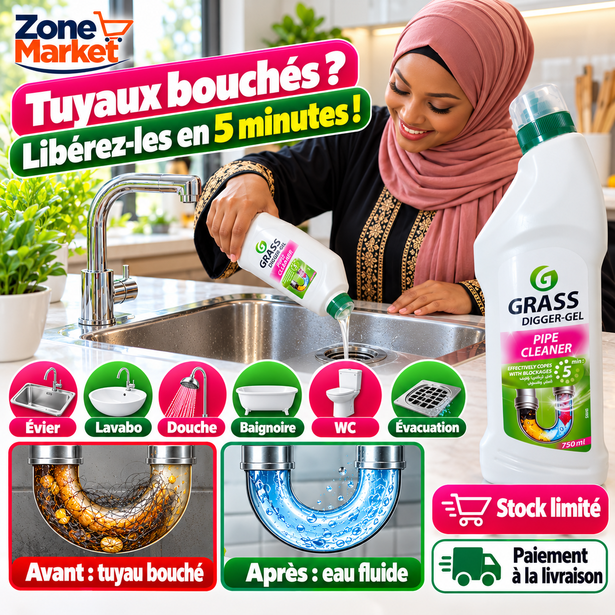 🚰 GRASS Digger-Gel : Tuyaux débouchés en 5 minutes !