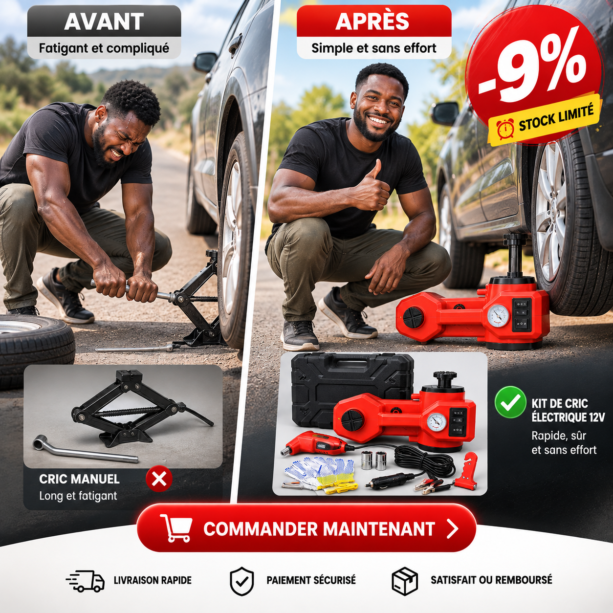 Cric Électrique 12V – Votre Sécurité en Cas de Panne