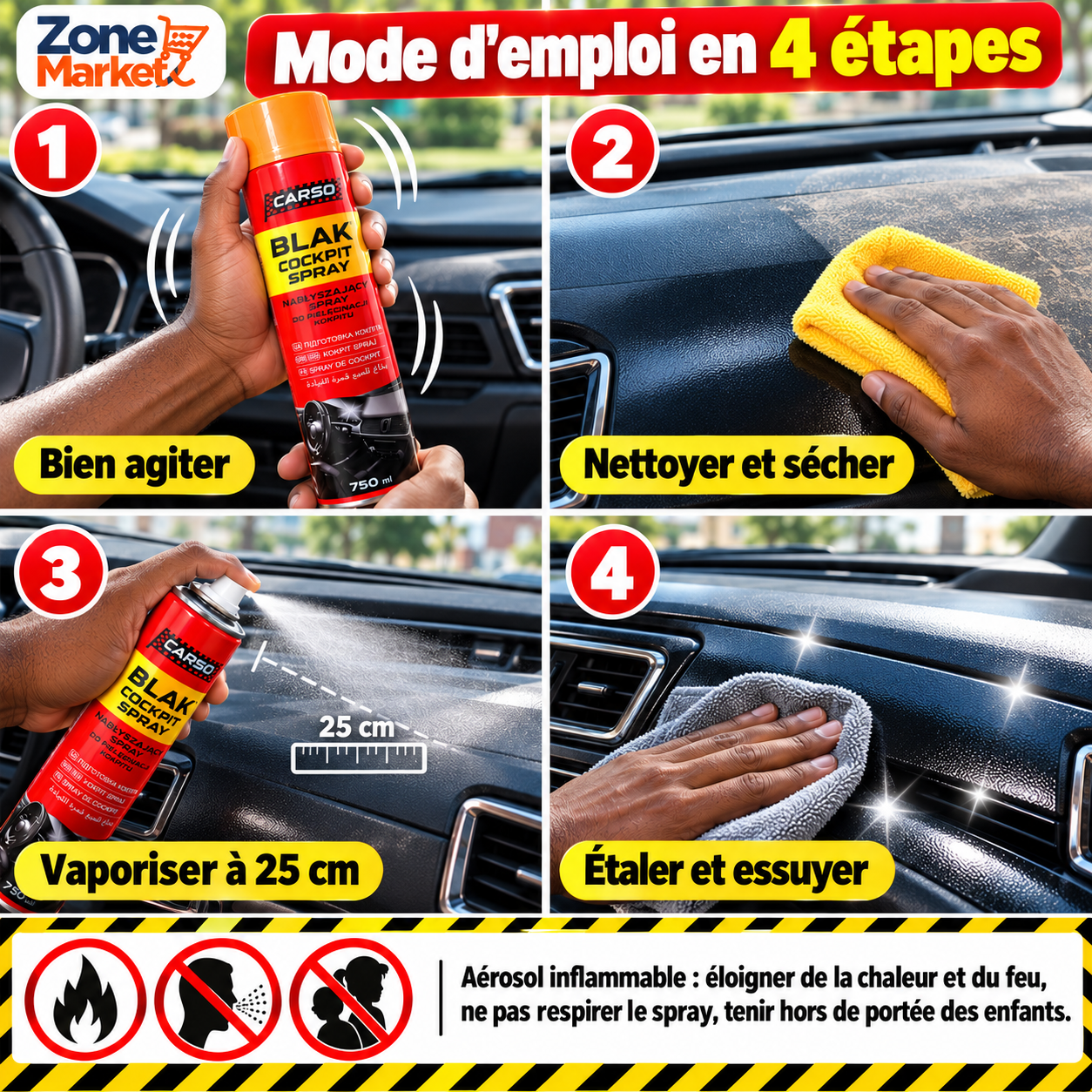 CARSO Blak Cockpit Spray (750 ml) Le Rénovateur Ultime pour l'Intérieur de Votre Voiture