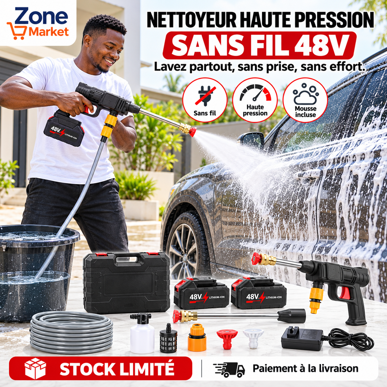 Pistolet Haute Pression 48V Sans Fil : Lavez, arrosez, et gagnez de l’argent avec le lavage auto !