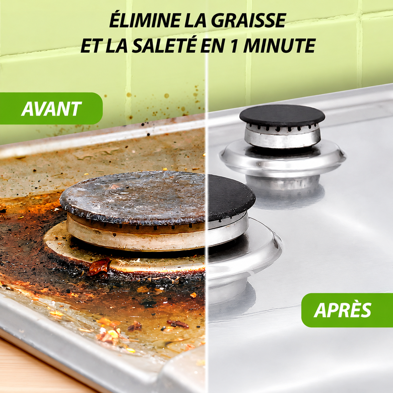 Le gel qui nettoie et dégraisse la Cuisine en Spray, Efficace en 1 Minute