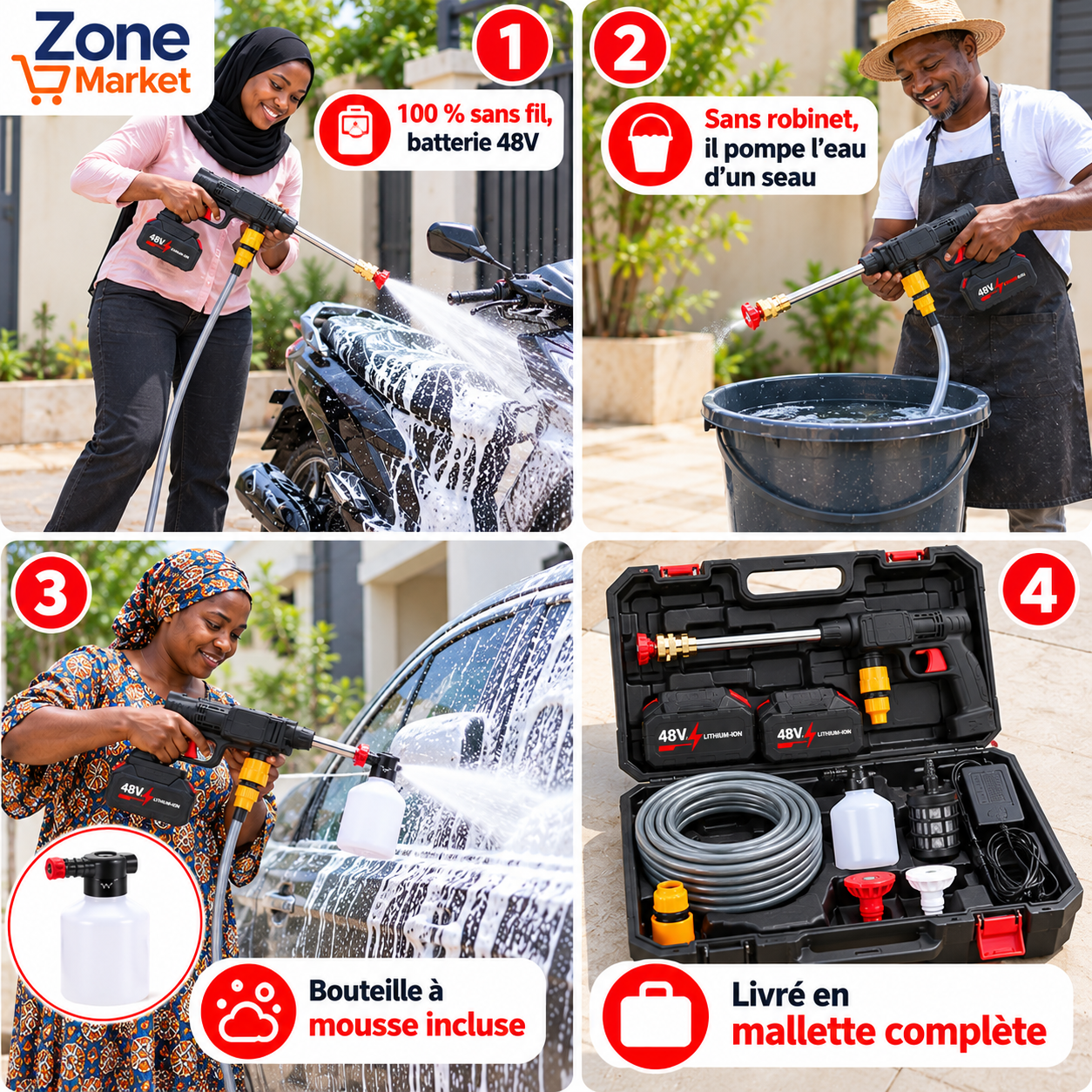 Pistolet Haute Pression 48V Sans Fil : Lavez, arrosez, et gagnez de l’argent avec le lavage auto !