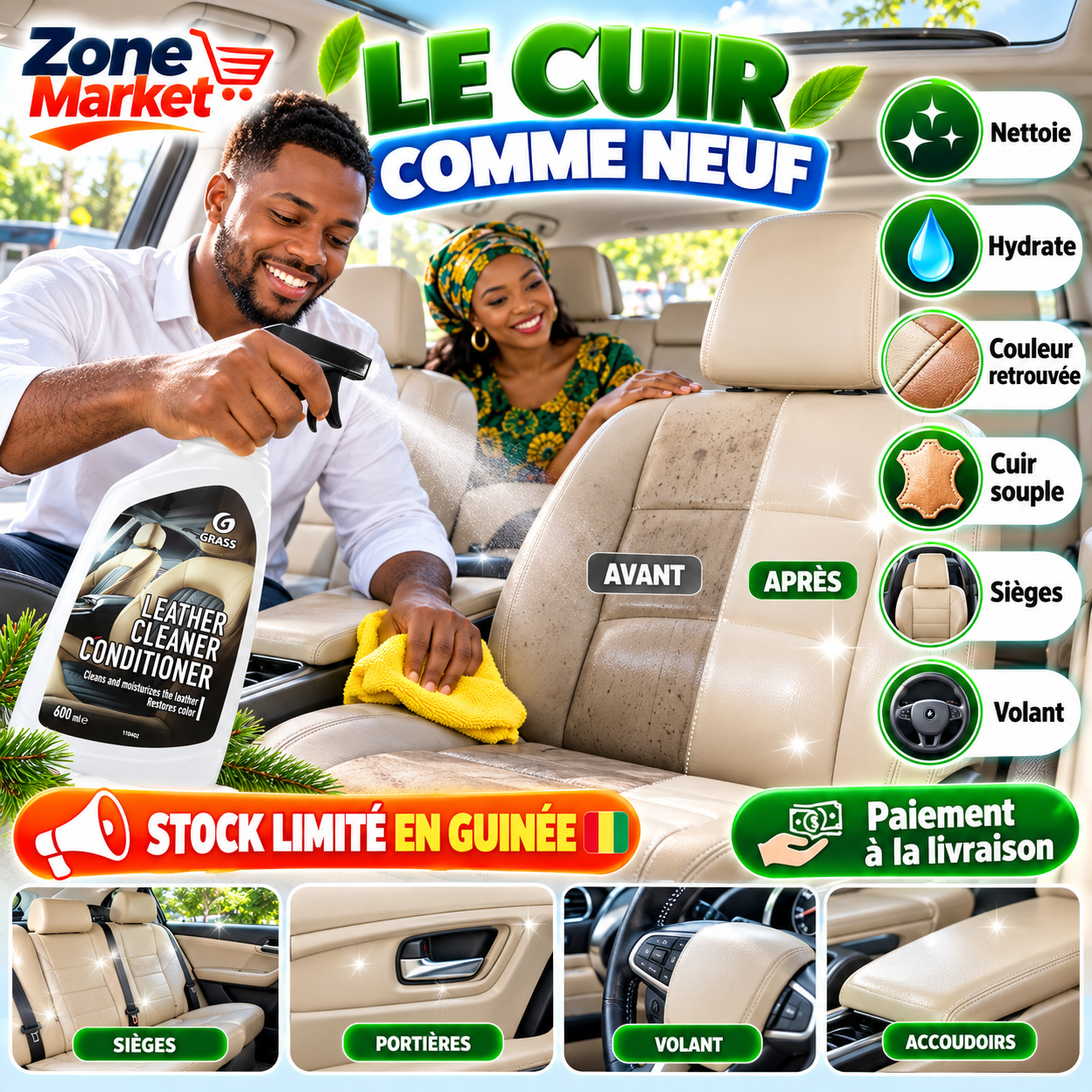 Le nettoyant des chaises cuire de la voiture 🔥 GRASS LEATHER : Votre cuir comme neuf, propre et souple !