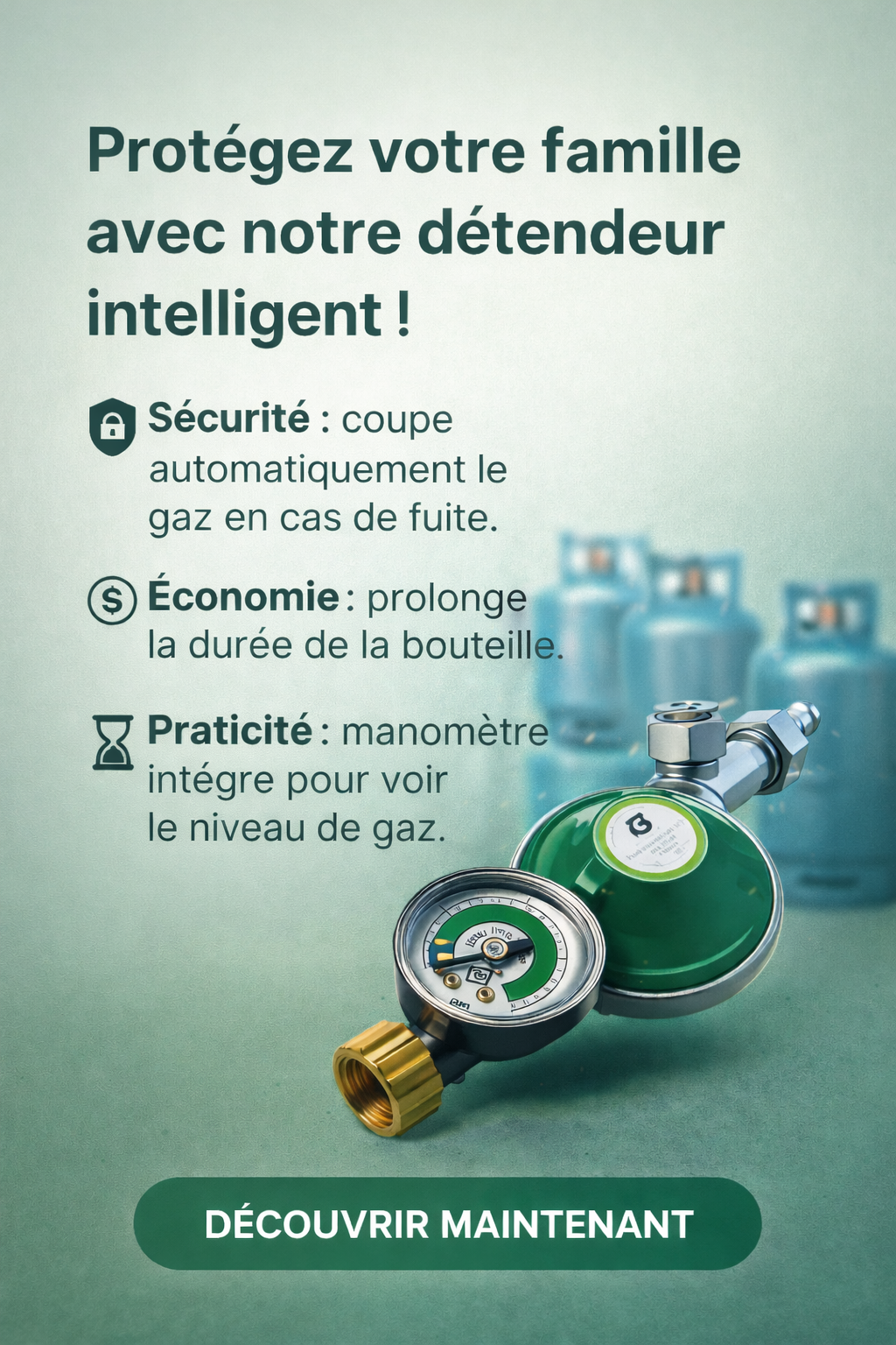 Détendeur de Gaz Anti-Fuite avec Manomètre