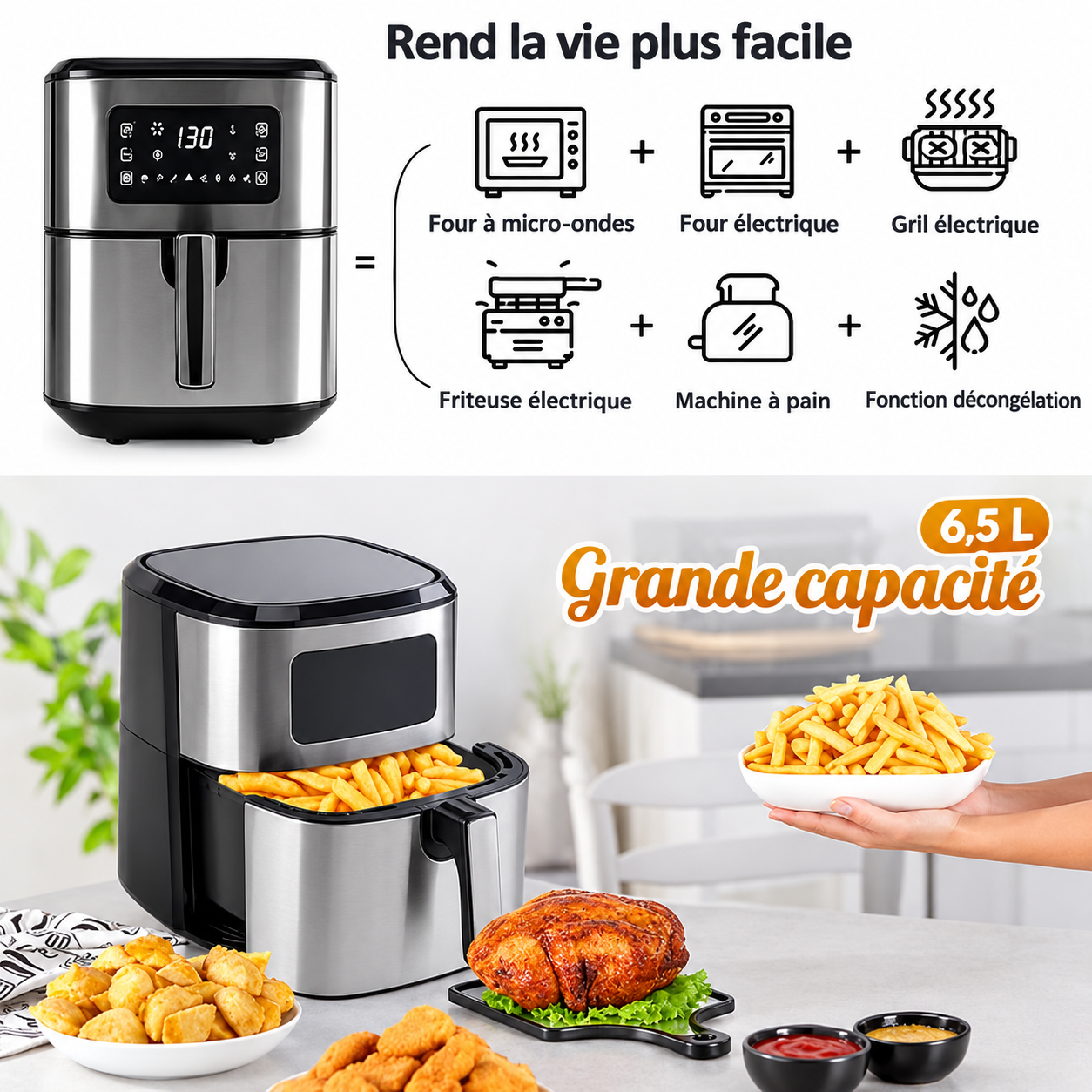 Friteuse Sans Huile SOKANY 5L – Cuisinez Malin, Sain et Économique